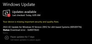 Fix Windows Update Error (0x80070643) for KB5001716